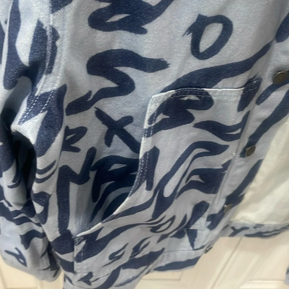 Jaded London Graffiti Blue denim jacket oversized size Small urban streetwear
