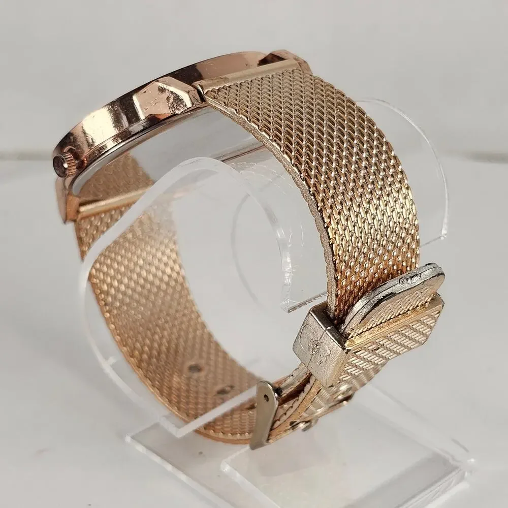 Fei Fei Da Quartz Watch Rose Gold Tone 39.9mm Case Mesh Band Tested New Battery