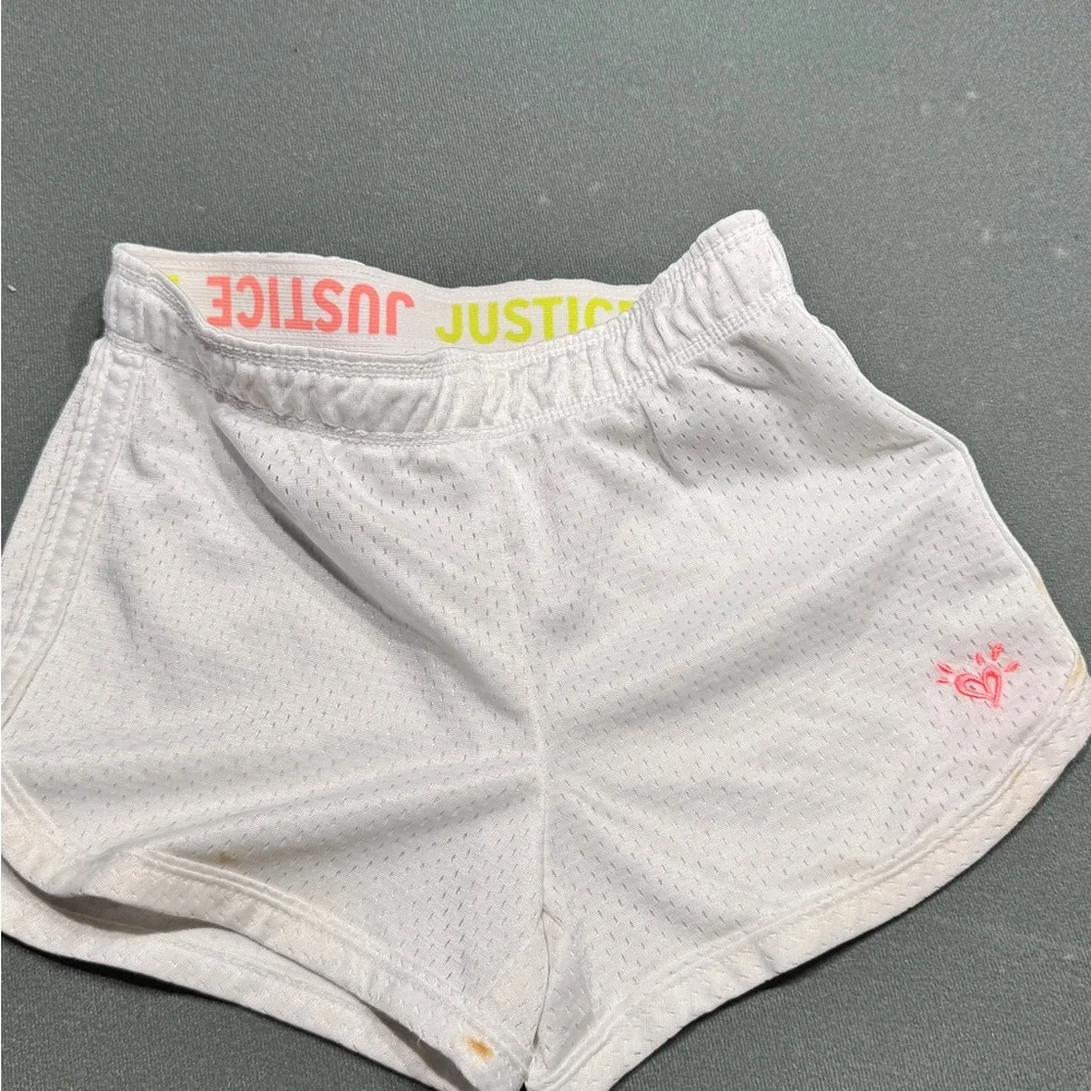 Justice White Mesh Athletic Shorts with Neon Waistband size 6
