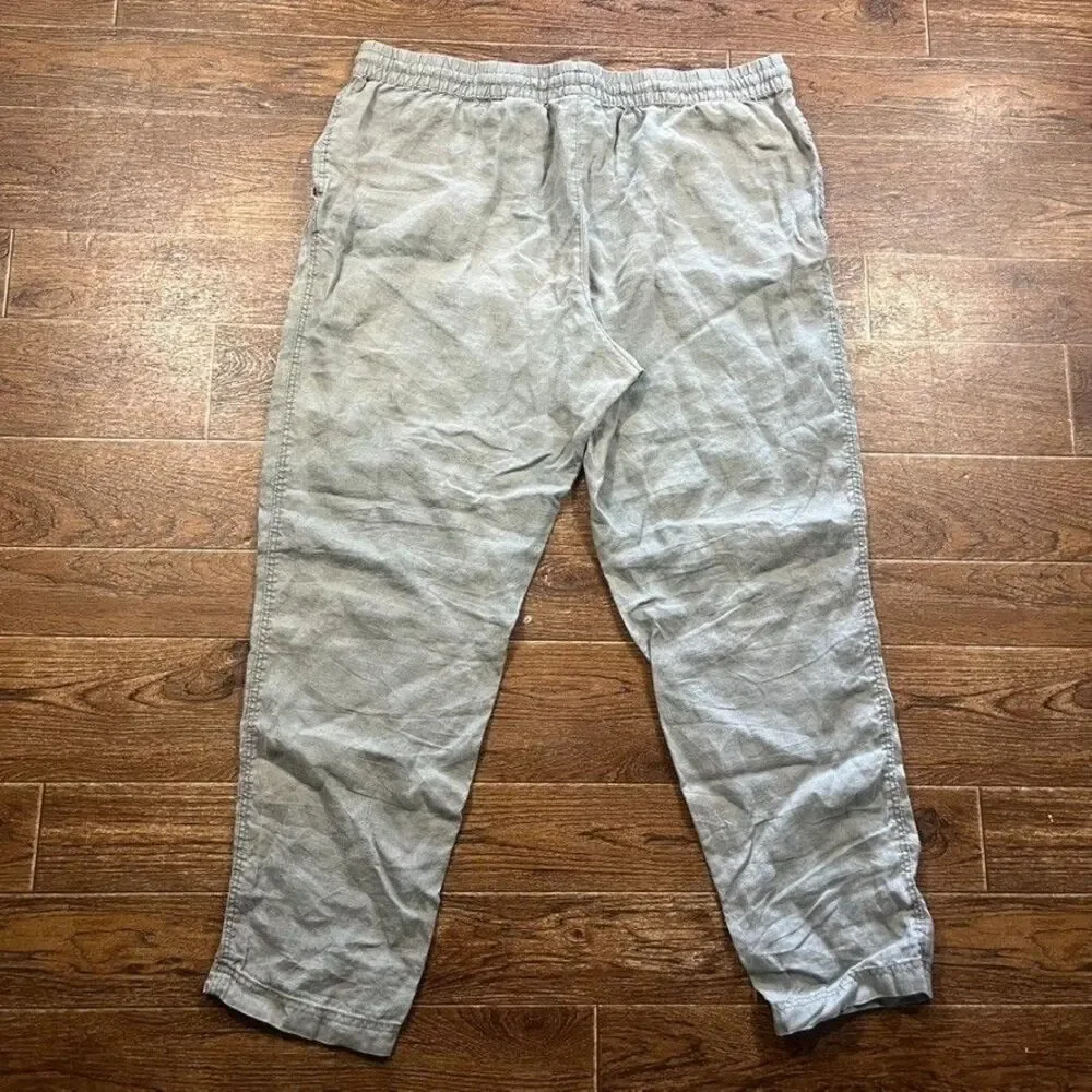 H&M 100% Linen Pants Womens XL Sage Green Elastic Waist Pull On Lagenlook