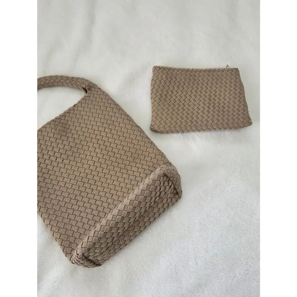 Woven Taupe Hobo Bag with Matching Pouch
