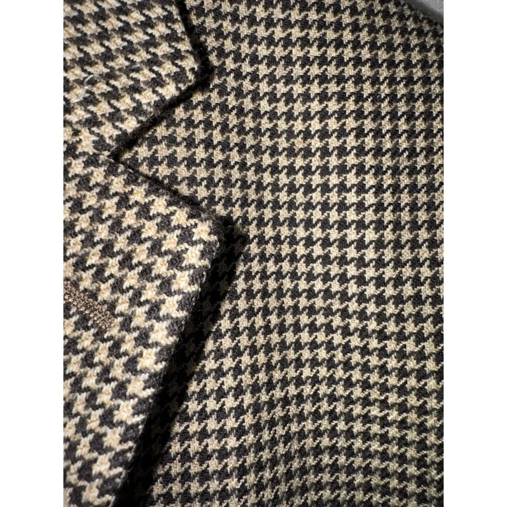 Vtg Ralph Lauren Blazer Men's 44R Brown Houndstooth Wool Coat Suit Jacket