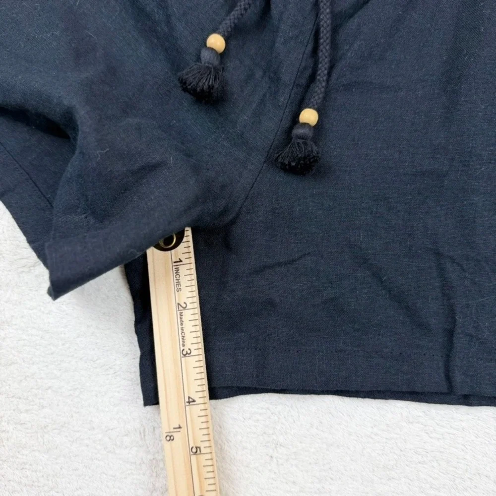 Hang Ten Women Linen Blend Paperbag Waist Shorts Set of 2 Black Green Large