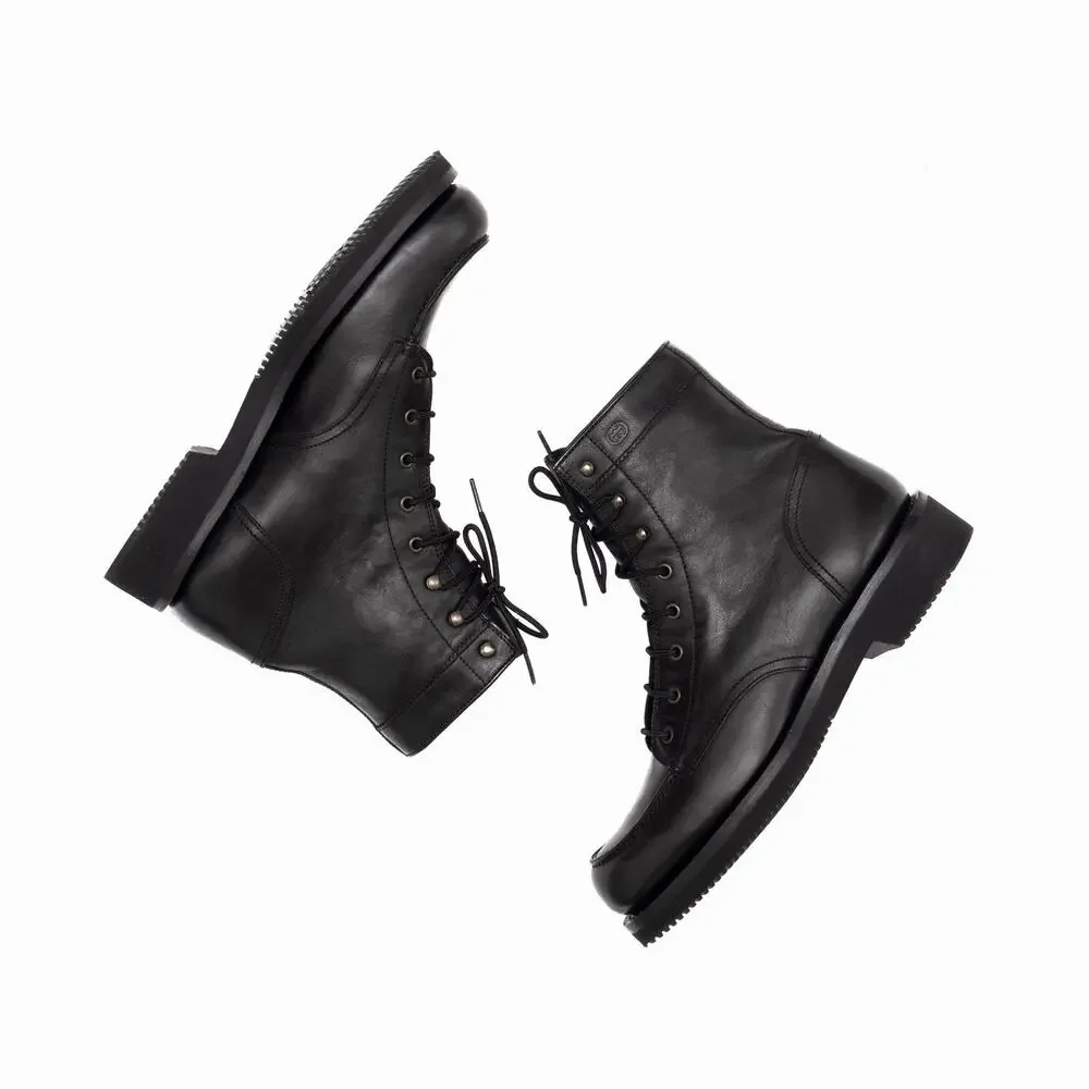 GUCCI Tom Ford Era Men's Leather Moc Toe Combat Boot Black EU43.5/US10.5