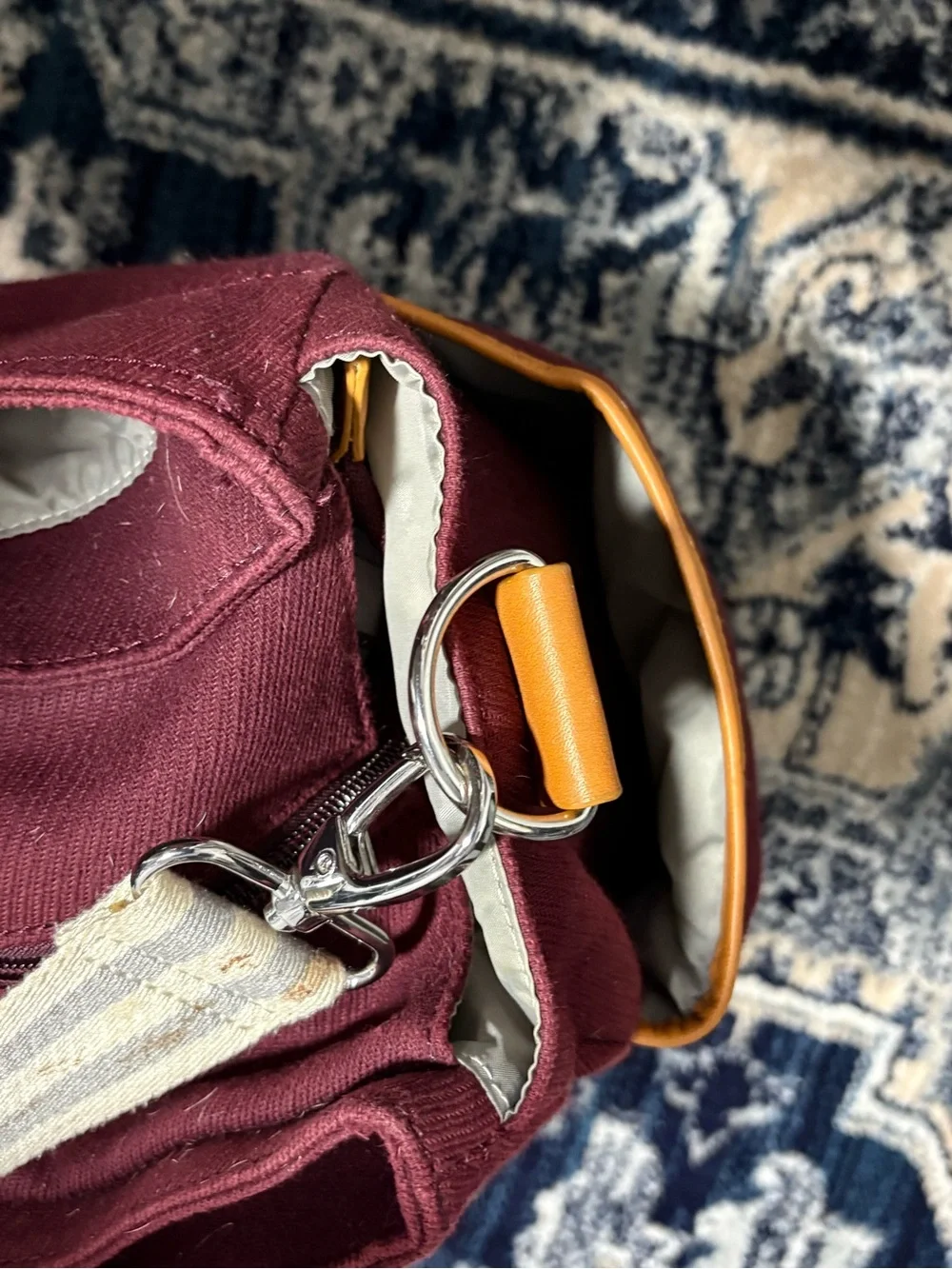 Pottery Barn Kids Burgundy Canvas Duffel with Tan Accents