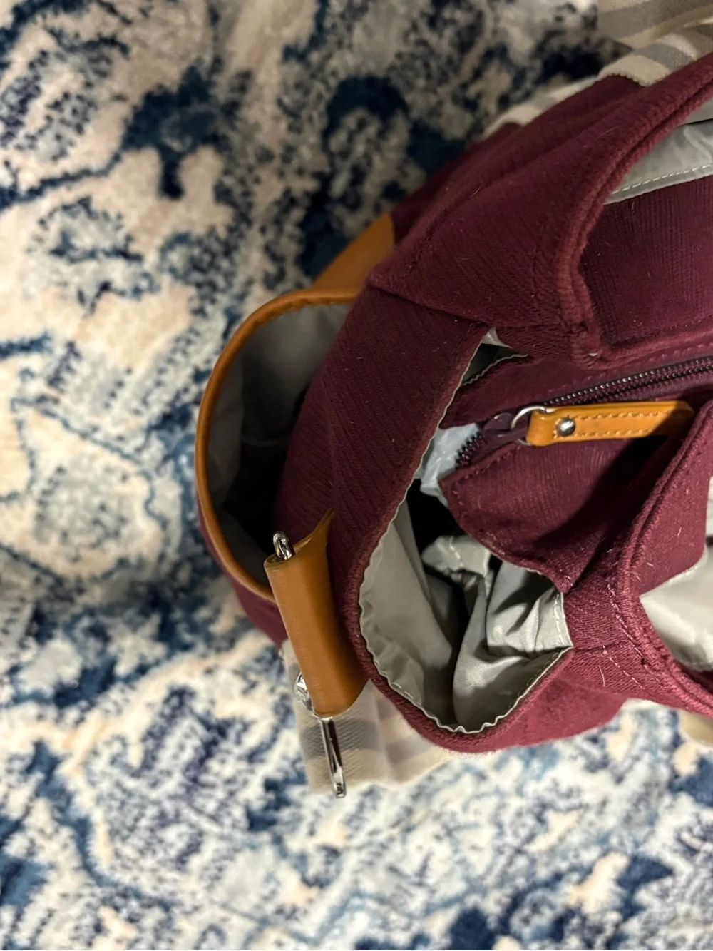 Pottery Barn Kids Burgundy Canvas Duffel with Tan Accents