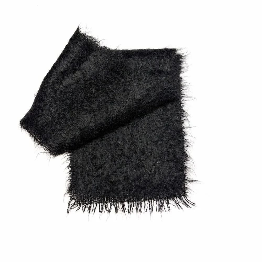 Vintage Black Mohair Wool Scarf Men's Women's Made in Great Britain 9x52