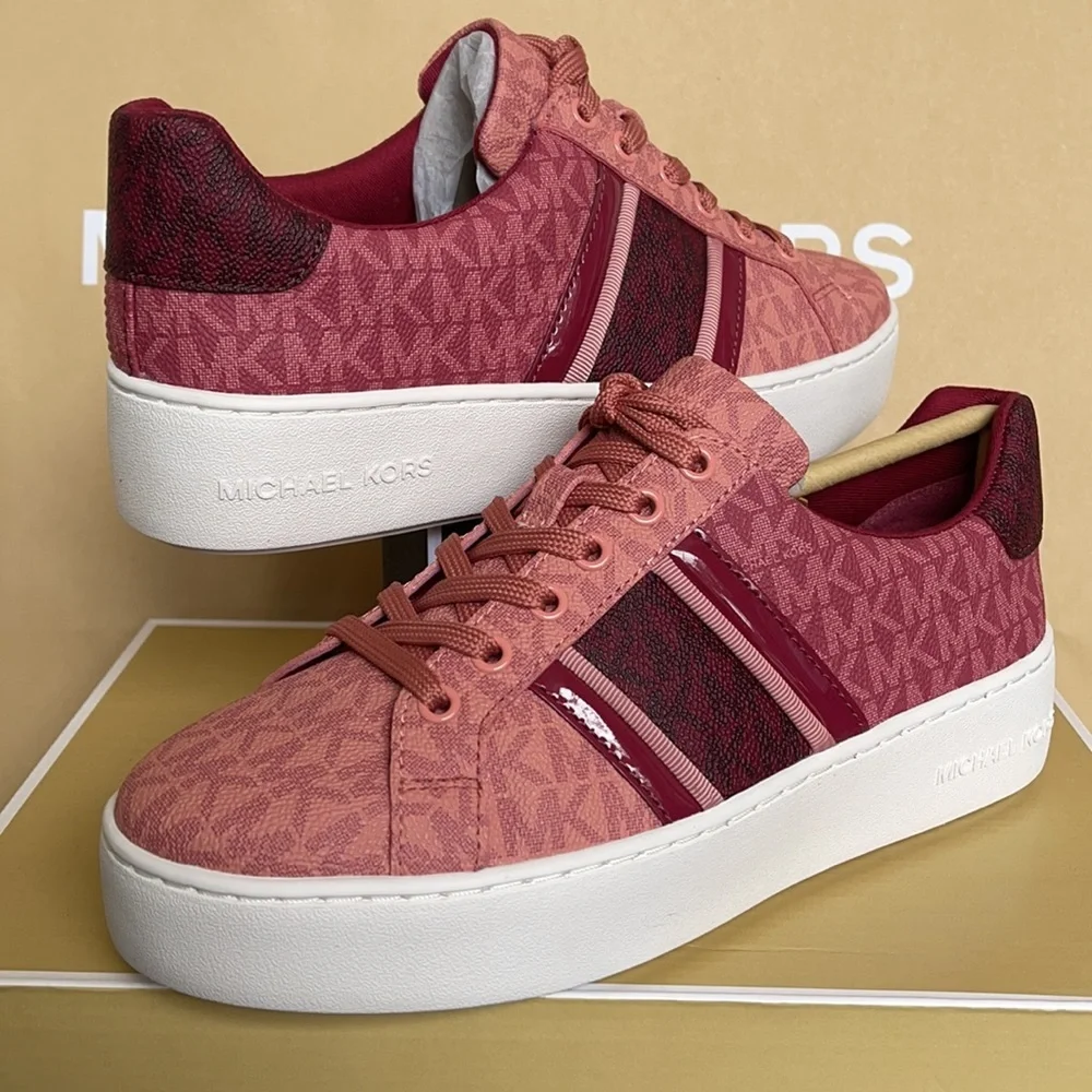 Michael Kors Poppy Stripe Lace Up MK Signature SM 49F1POFS2B Berry Multi WMNS