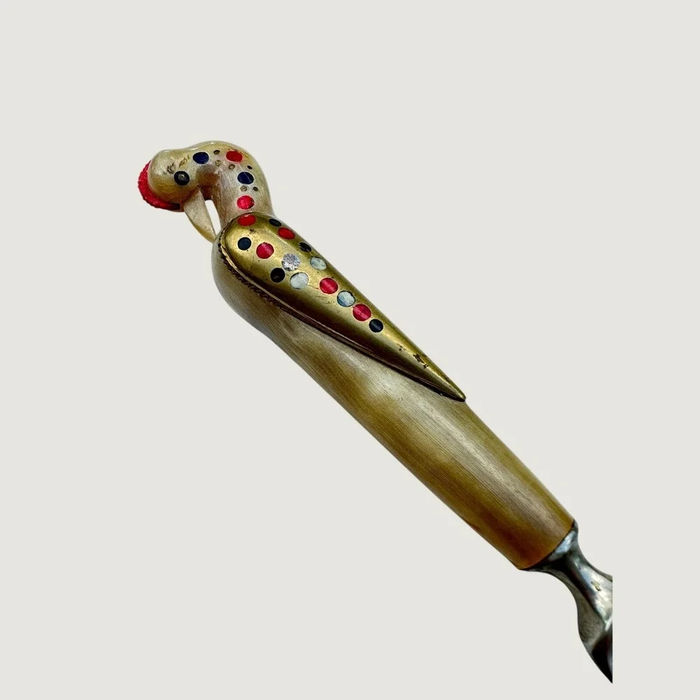 Said & Alfred Haddad Knife Vintage Lebanon Bird Handle Horn Brass Inlay 8in
