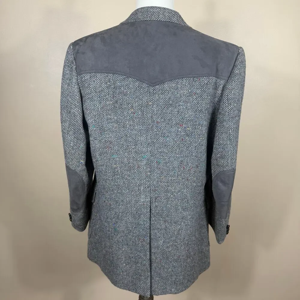 Pendleton Mens Virgin Wool Blazer Western Sport Coat Gray Suede Patches Sz 44L