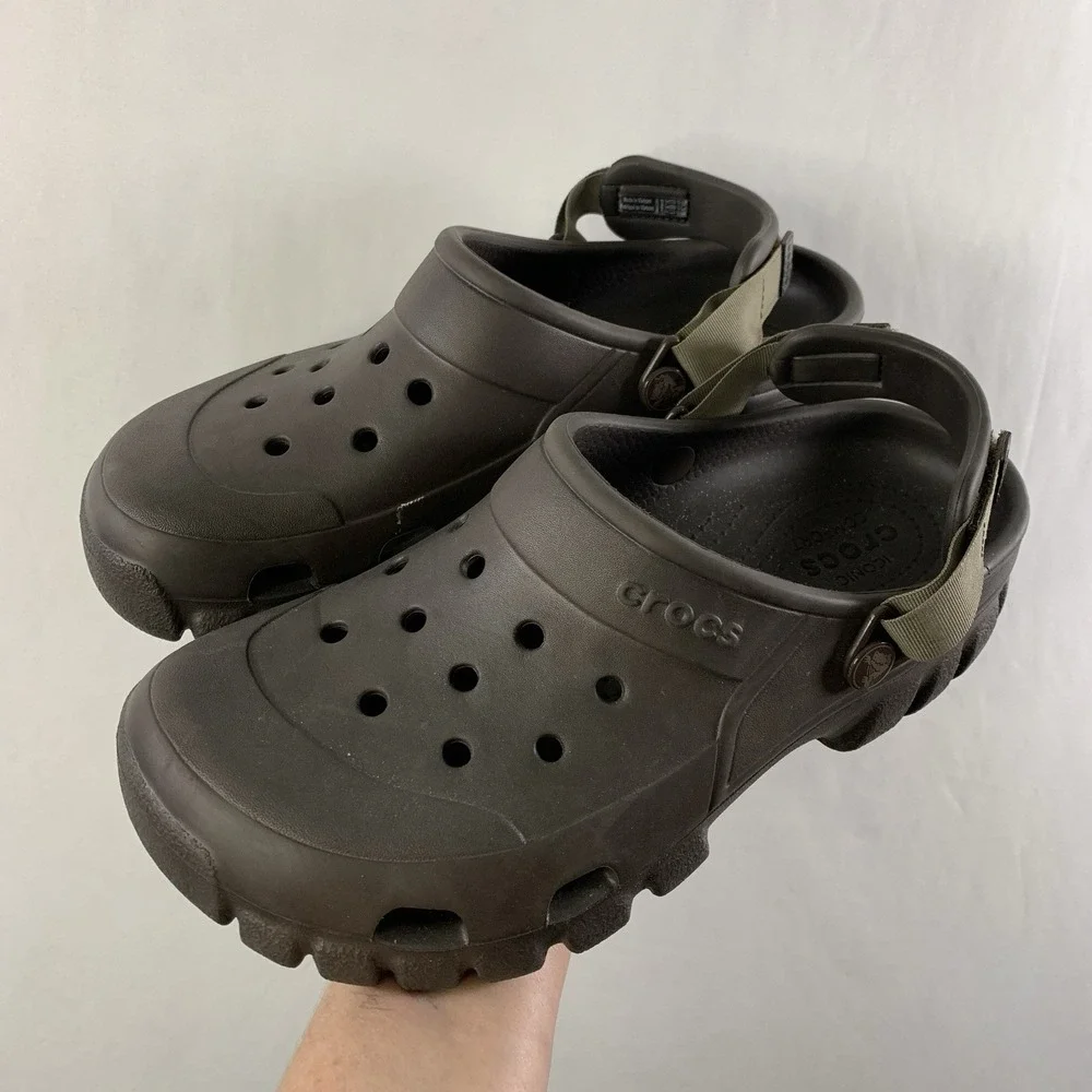 Crocs Iconic Comfort Clogs Adjustable Ankle Strap Mens 8 Womens 10 Brown Outdoor