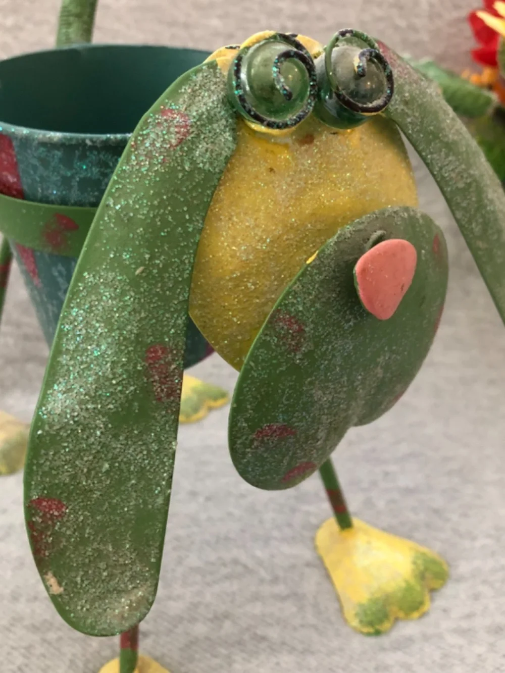 NWOT - Green & Yellow Metallic Dog Sculpture