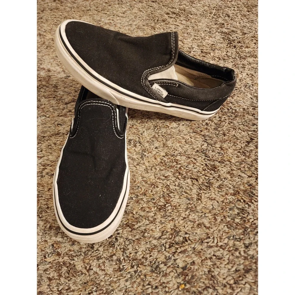 Vans Classic Slip On Black White Canvas Sneakers Men 4.5 Women 6 721565