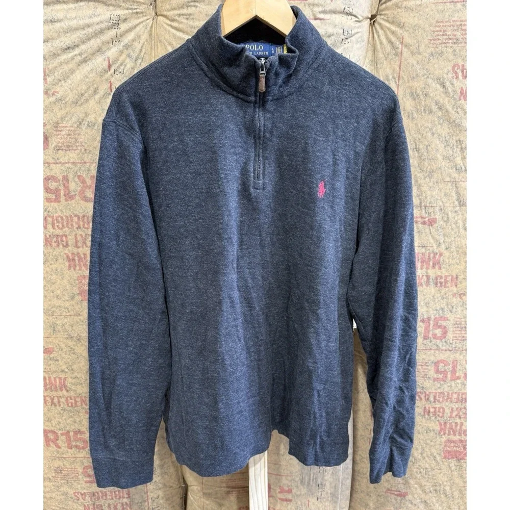 Polo Ralph Lauren Mens Estate Rib Quarter Zip Pullover Sweater Large Gray