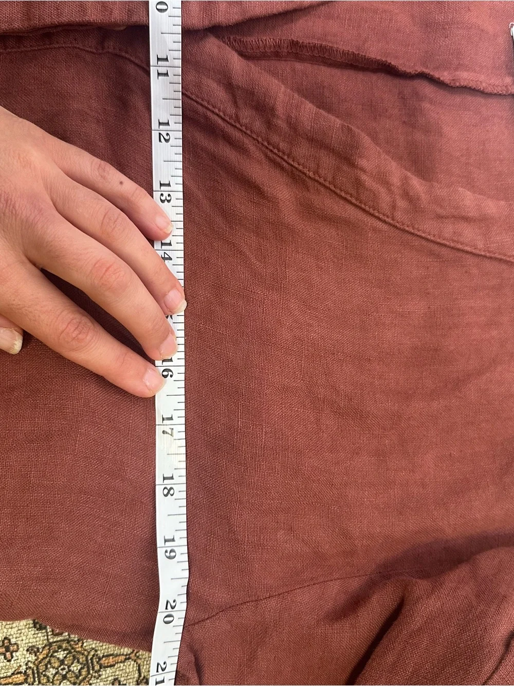 Zara Rust-Red Linen Jumpsuit with Front Pockets