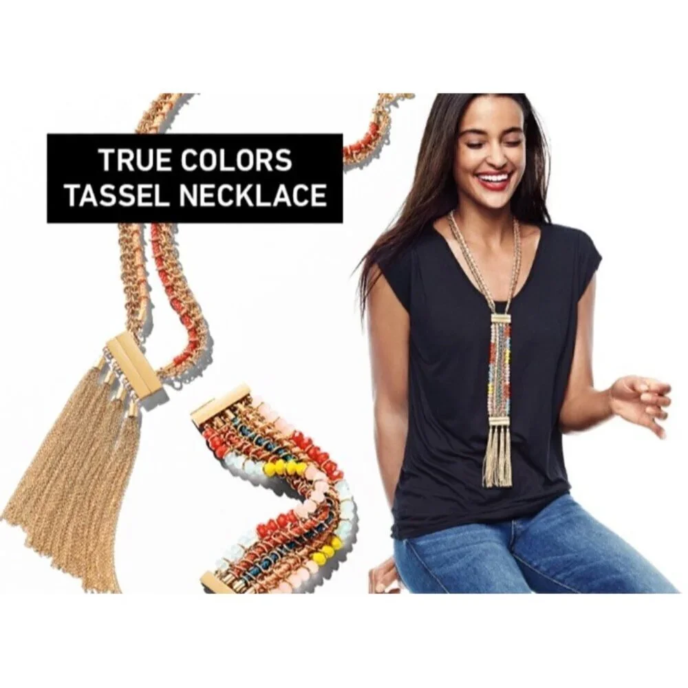 Cabi True Colors Tassel Necklace Beaded Bracelet( 2 in one combo) Convertible