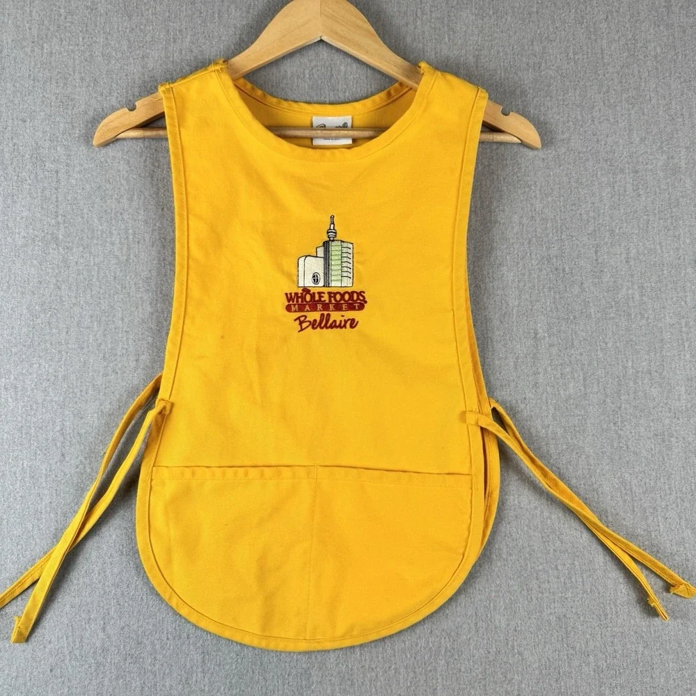 Vintage Whole Foods Market Bellaire Child Apron Made USA Yellow‎