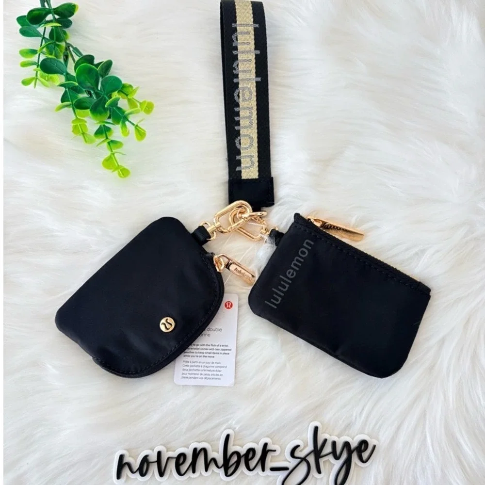 Lululemon Dual Pouch‎ Wristlet in Black & Gold
