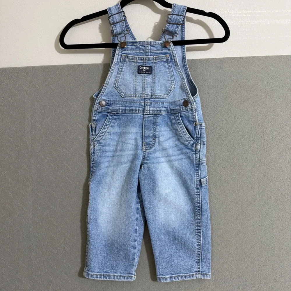 OshKosh Bgosh Kids Light Wash‎ Denim Bib Overalls Carpenter Blue Jeans farm