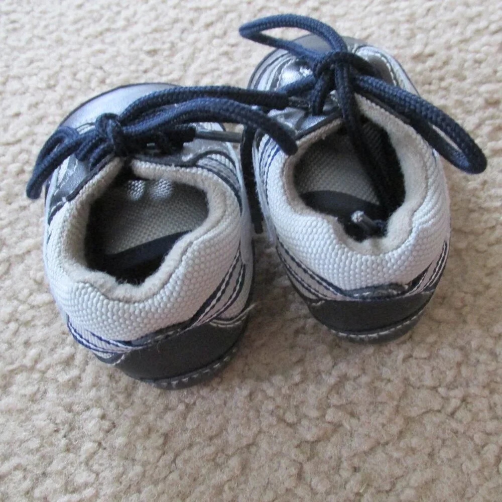 Sneaker Tennis Shoes Infant Baby Boys Size 3-9M Navy Blue Laces Ties‎