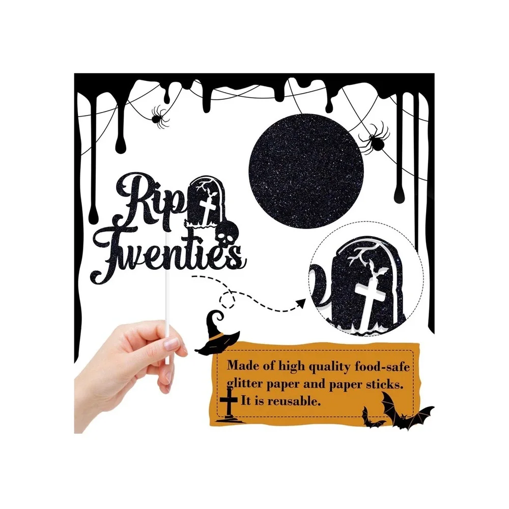 Hilarious Rip Twenties Cake Topper Black Glitter 30th‎ Birthday Party Funeral
