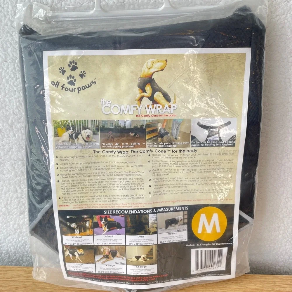 All Four Paws Comfy Wrap Dog Recovery Vest Black Medium Post Surgery Wound‎ Care