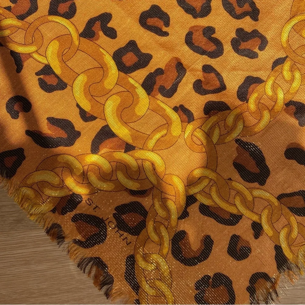 St. John Knits Silk Scarf - Leopard/Chain Print 33
