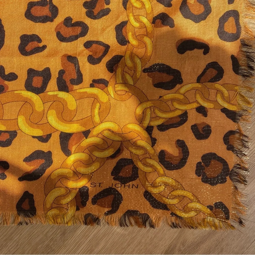 St. John Knits Silk Scarf - Leopard/Chain Print 33
