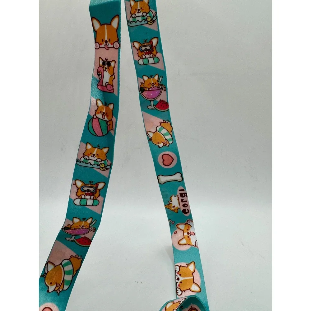 Corgi‎ Neck Lanyard One Size Teal Pink Summer Dog Print ID Key Badge Holder
