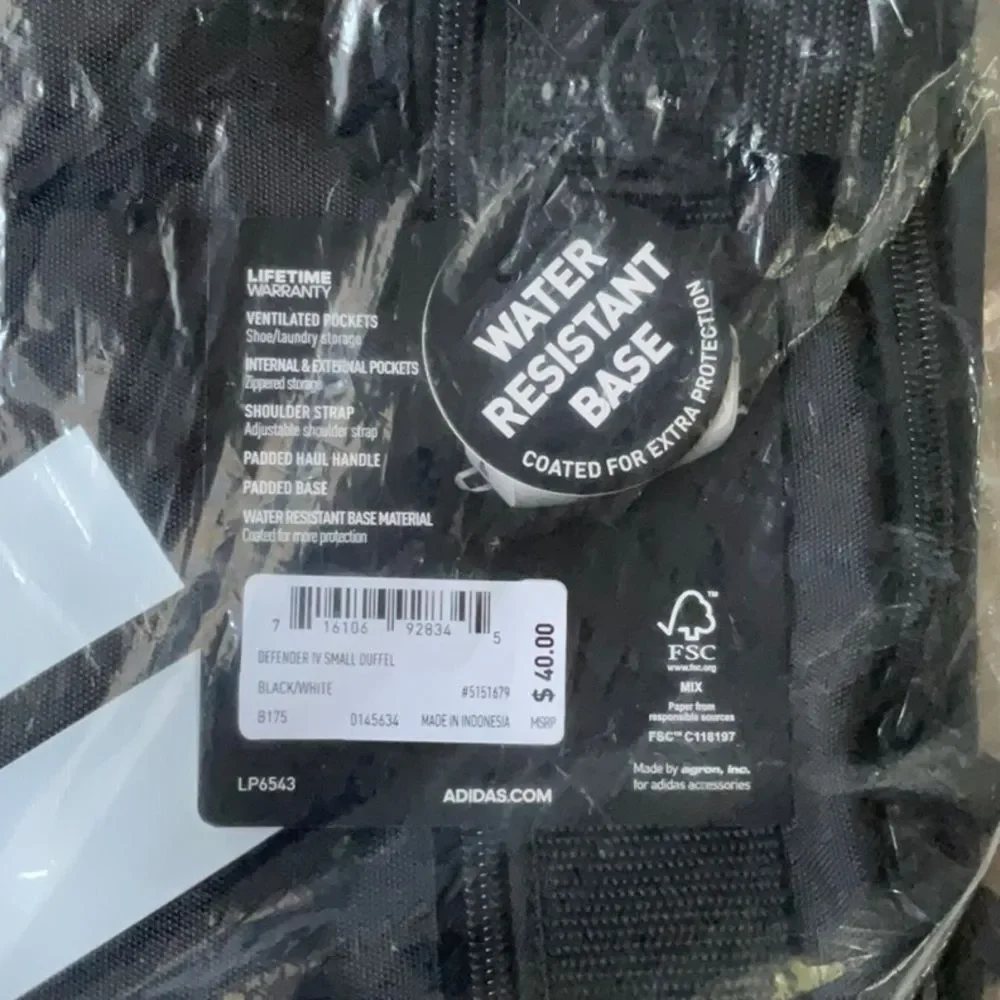 adidas Defender Small‎ Duffel Bag Black NWT in packaging