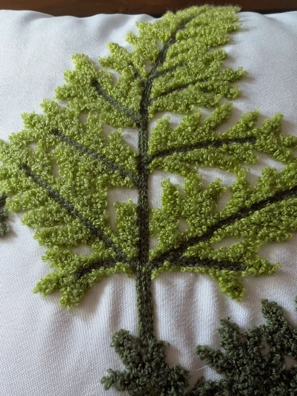 Decorative Embroidered Fern Accent Pillow 16x16