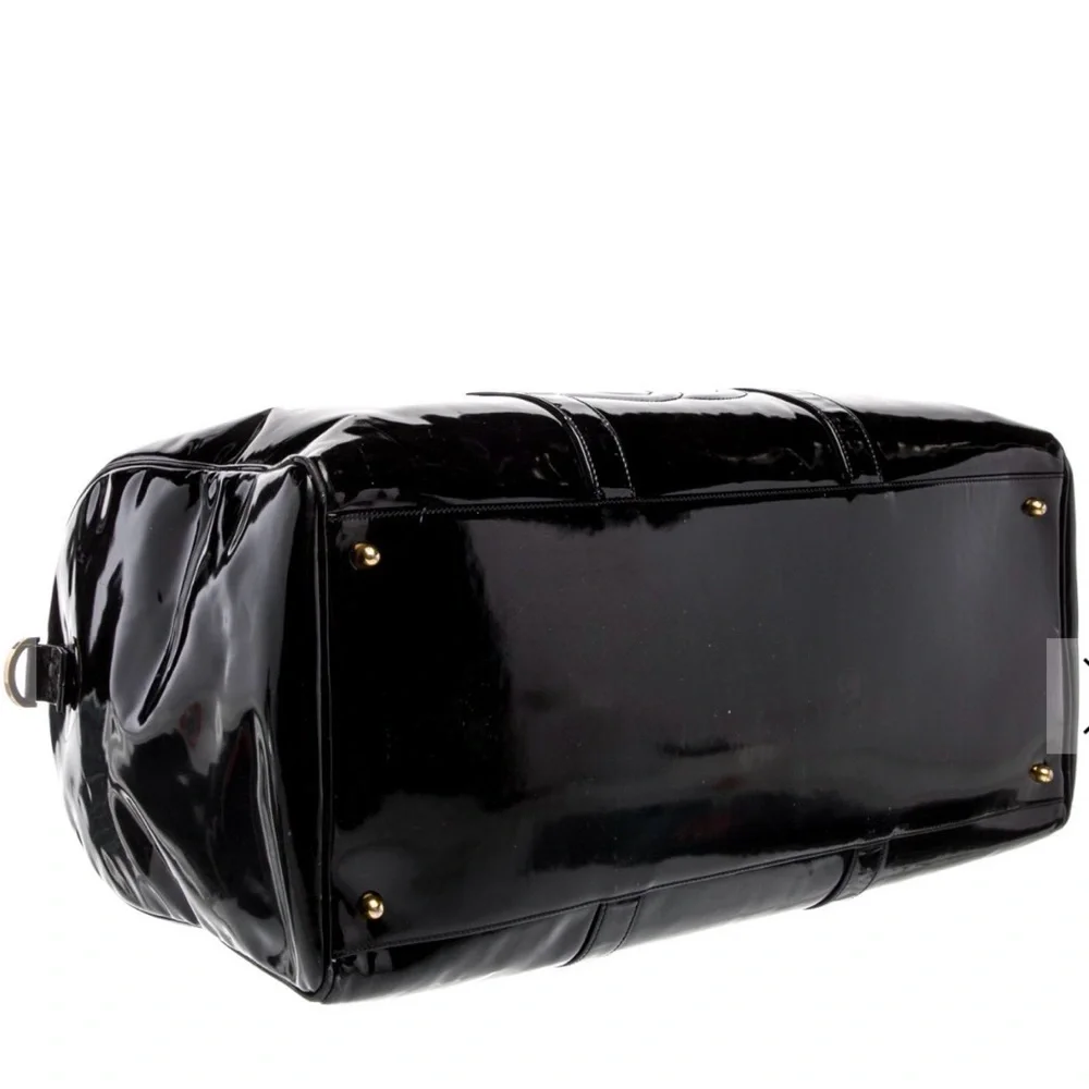Vintage CHANEL CC Logo Patent Leather Duffel Travel Bag Black