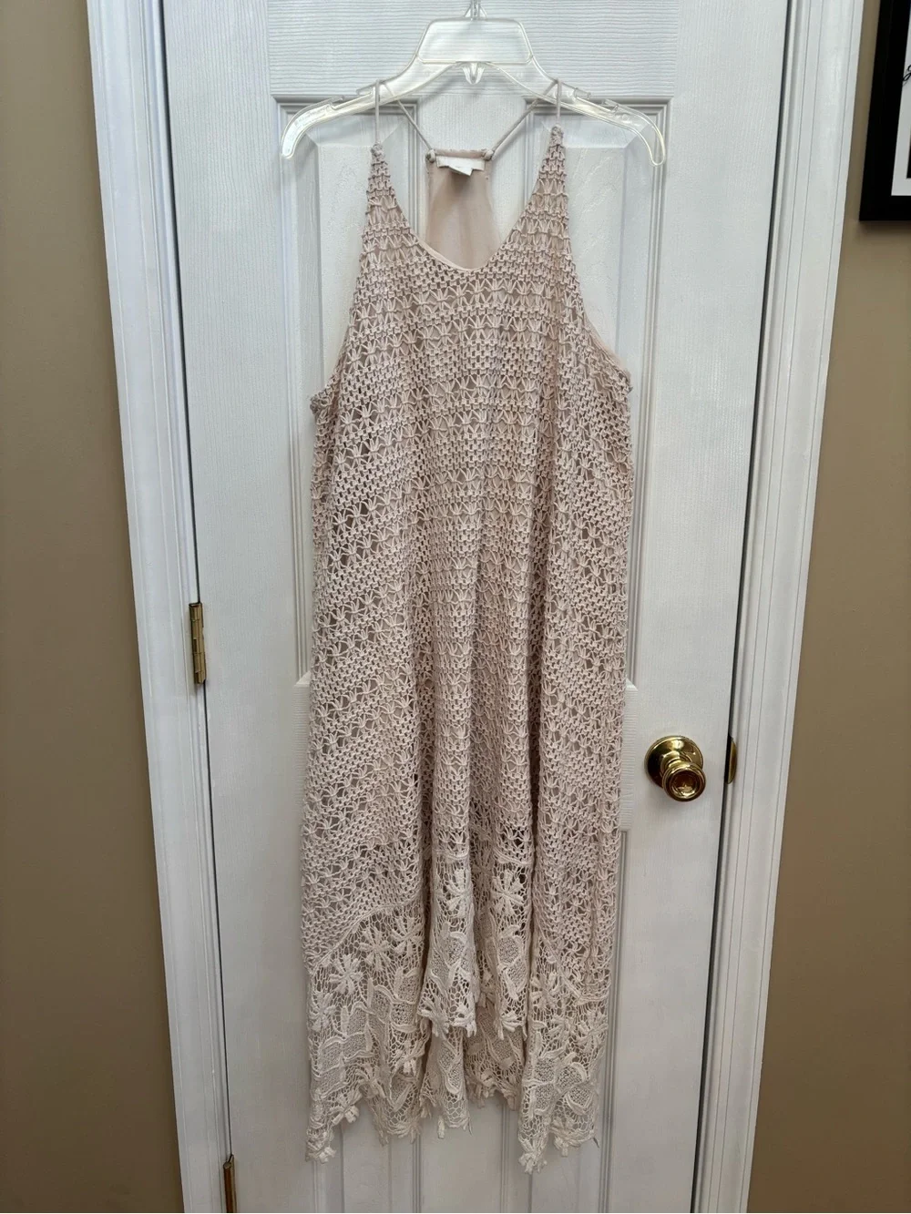 H&M Boho Crochet Lined Racerback Dress in Cream, Size 14, EUC/SEE COMMENTS