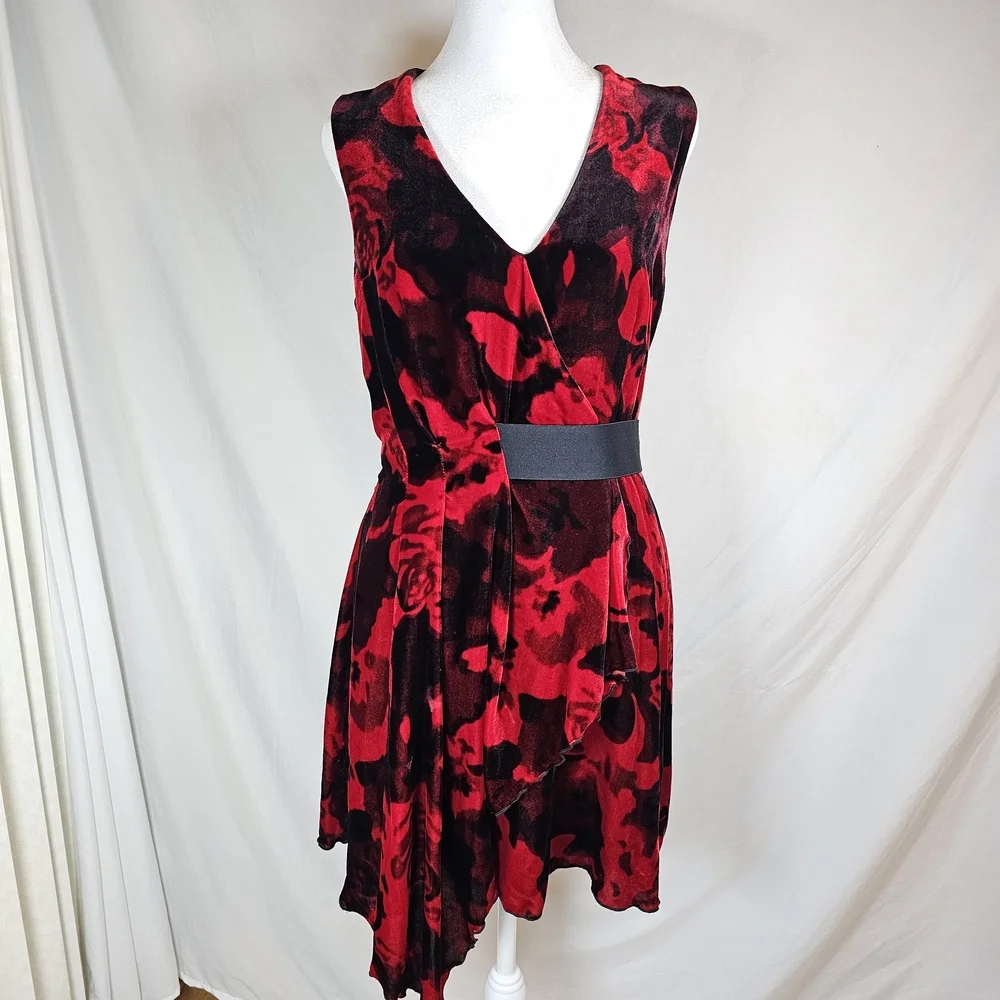 RACHEL Rachel Roy Red and Black Asymmetrical Fit and‎ Flare Dress