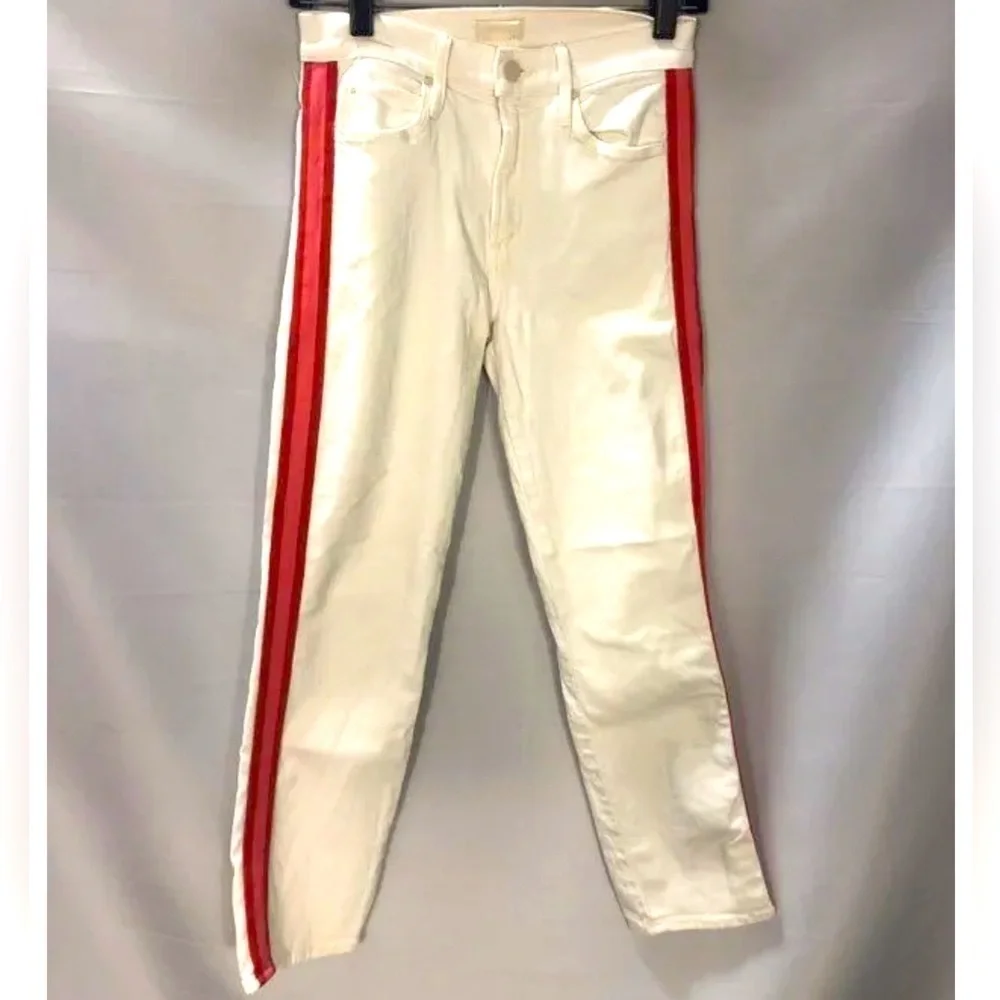 Mother Womens White Light Wash Coin Pocket Denim Straight Jeans Size 25