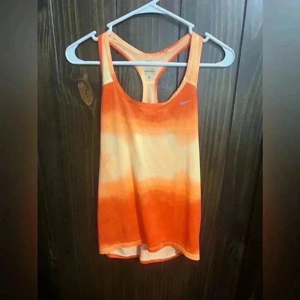 Nike Dry Fit Orange Tie Dye Active Racerback Tank Top S