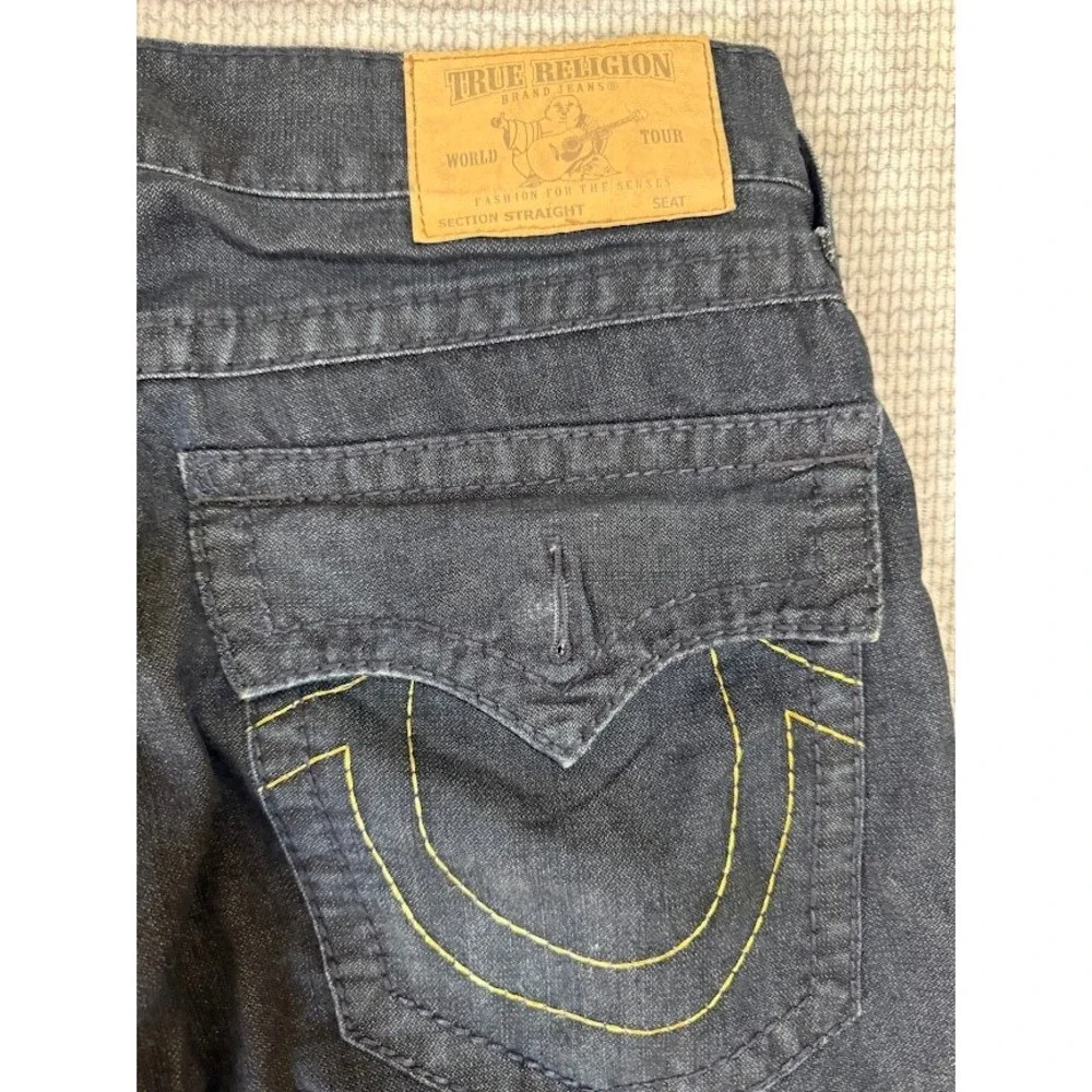 True Religion Ricky Straight Leg‎ Mens Jeans Dark Indigo Blue Denim 34x33 Inseam