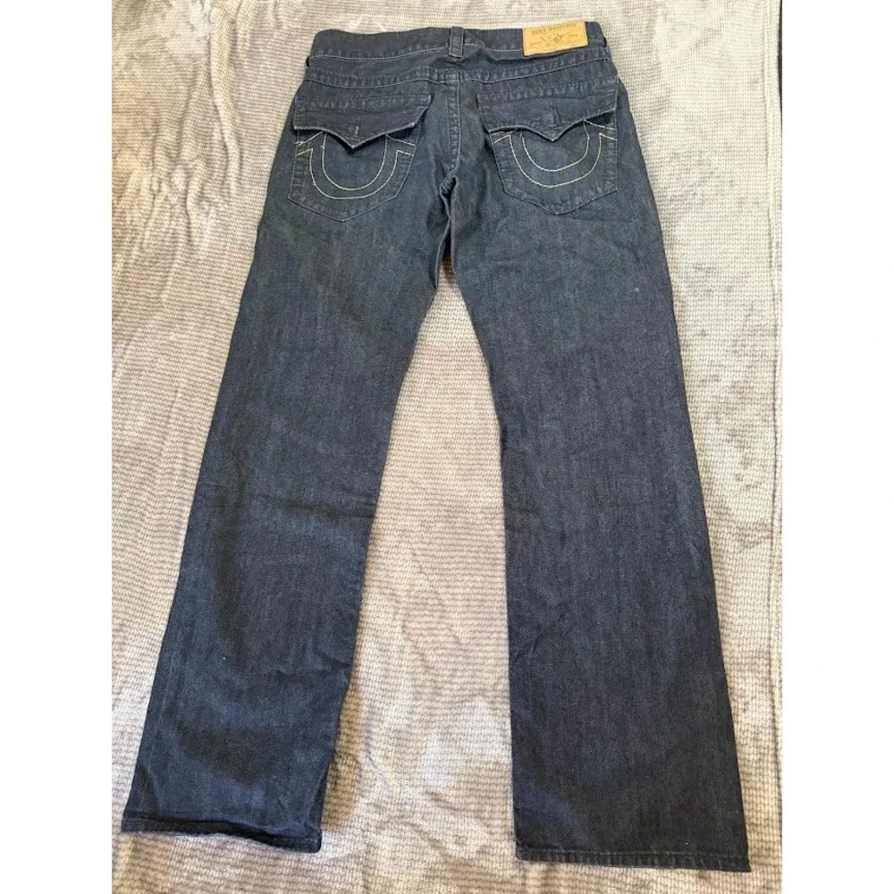 True Religion Ricky Straight Leg‎ Mens Jeans Dark Indigo Blue Denim 34x33 Inseam