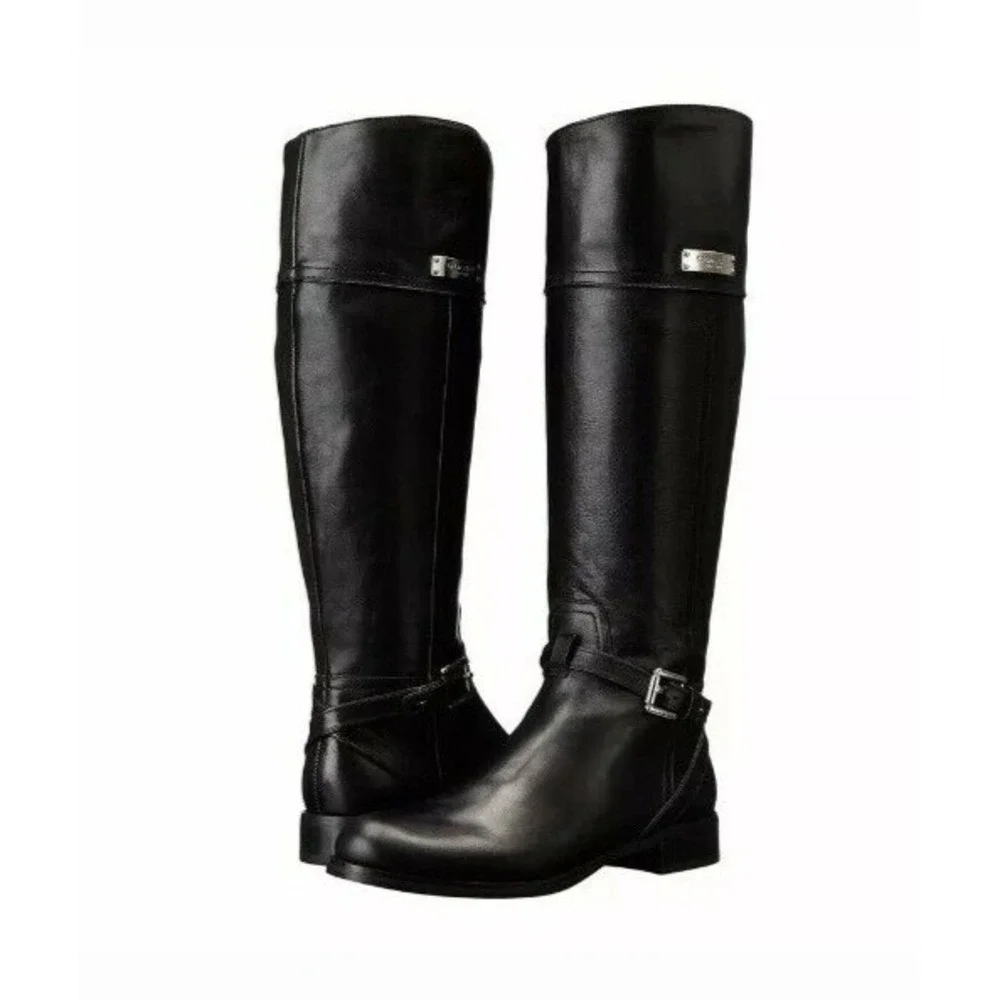 COACH Micha Black Leather Knee High Boots‎ Wide Calf Size 9.5 B A6848