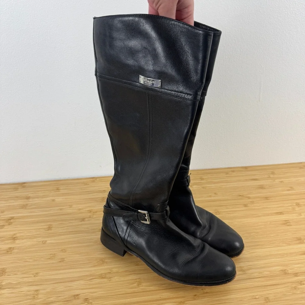 COACH Micha Black Leather Knee High Boots‎ Wide Calf Size 9.5 B A6848