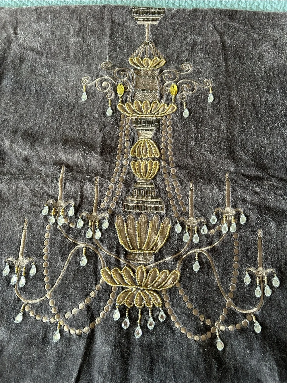 Pier 1 Brown Velvet Chandelier Embroidered Pillow Cover(1)