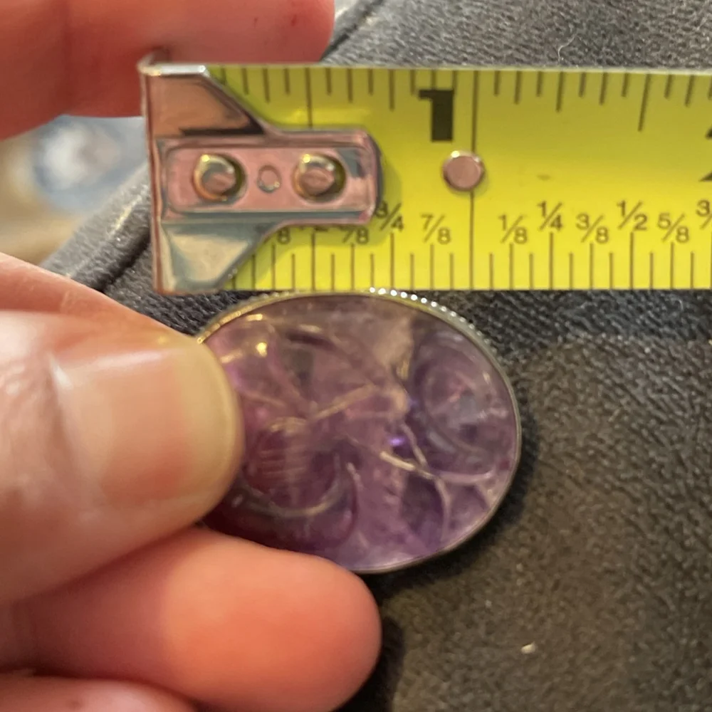 Vintage Hand Carved Amethyst Art Nouveau Silver Flower Ring Sterling 4.5
