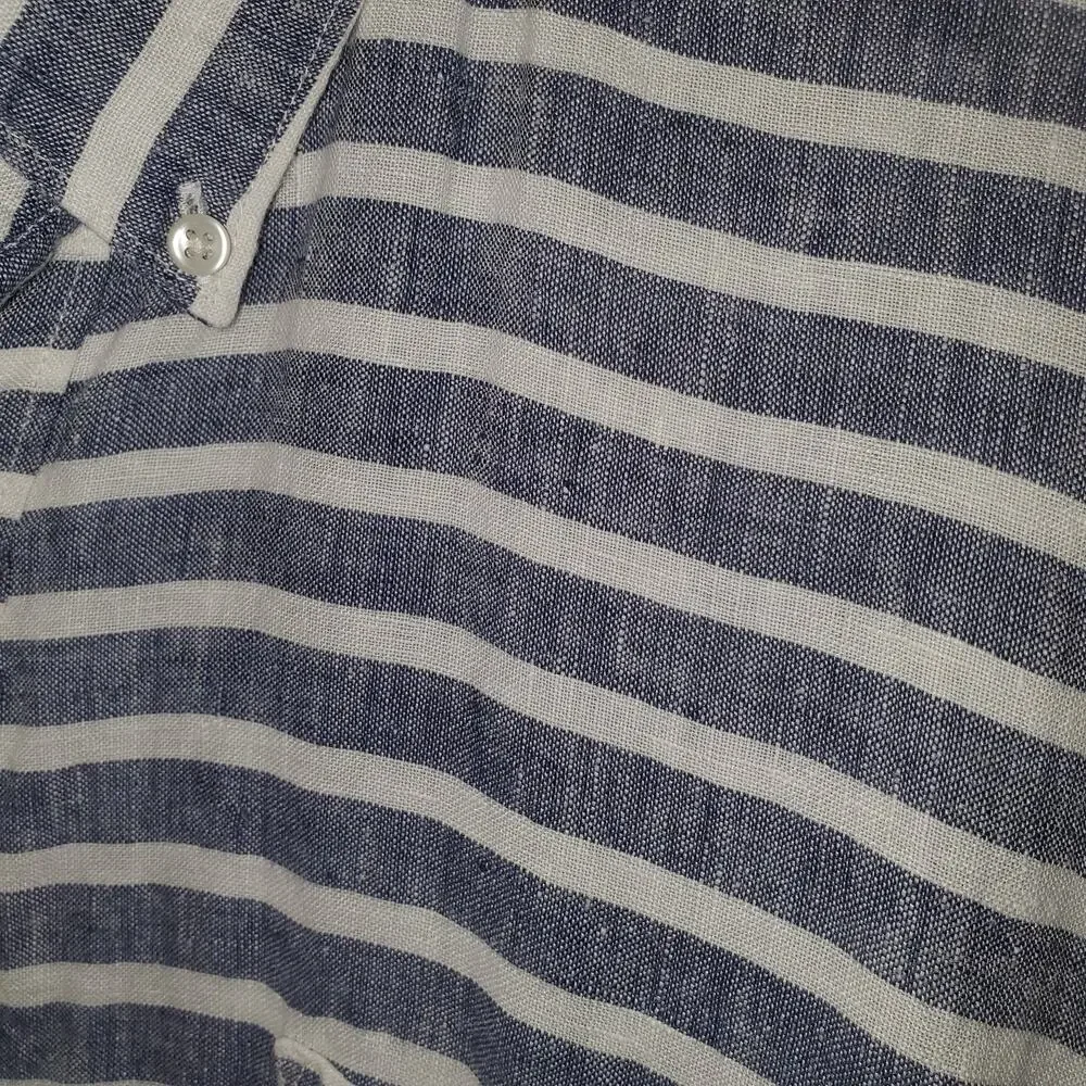 J.Crew Factory Men's 100% Linen Blue Gray & Cream Striped Button Front Shirt XL