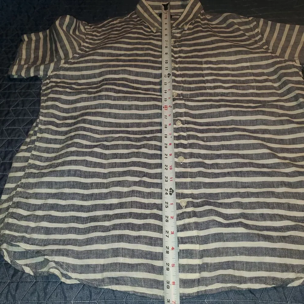 J.Crew Factory Men's 100% Linen Blue Gray & Cream Striped Button Front Shirt XL
