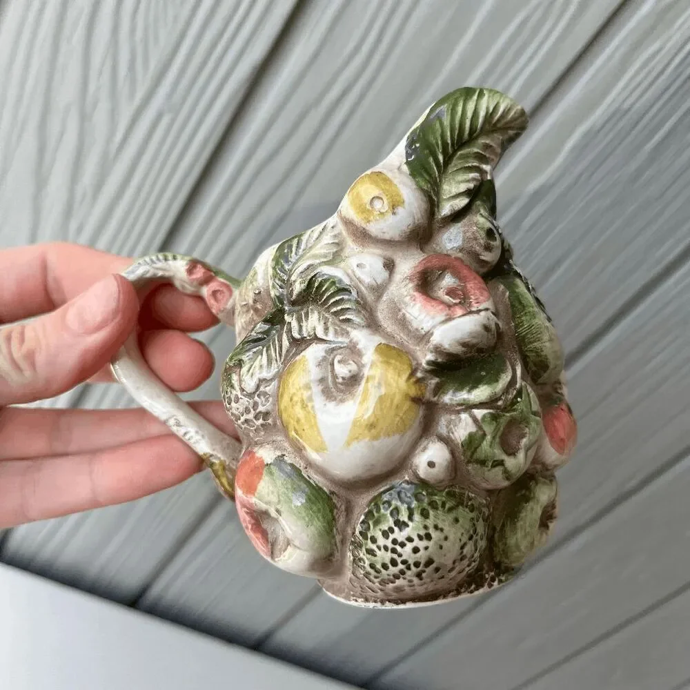 Vintage Lefton Japan Fruit Creamer Pitcher Majolica Style Pottery 1950s