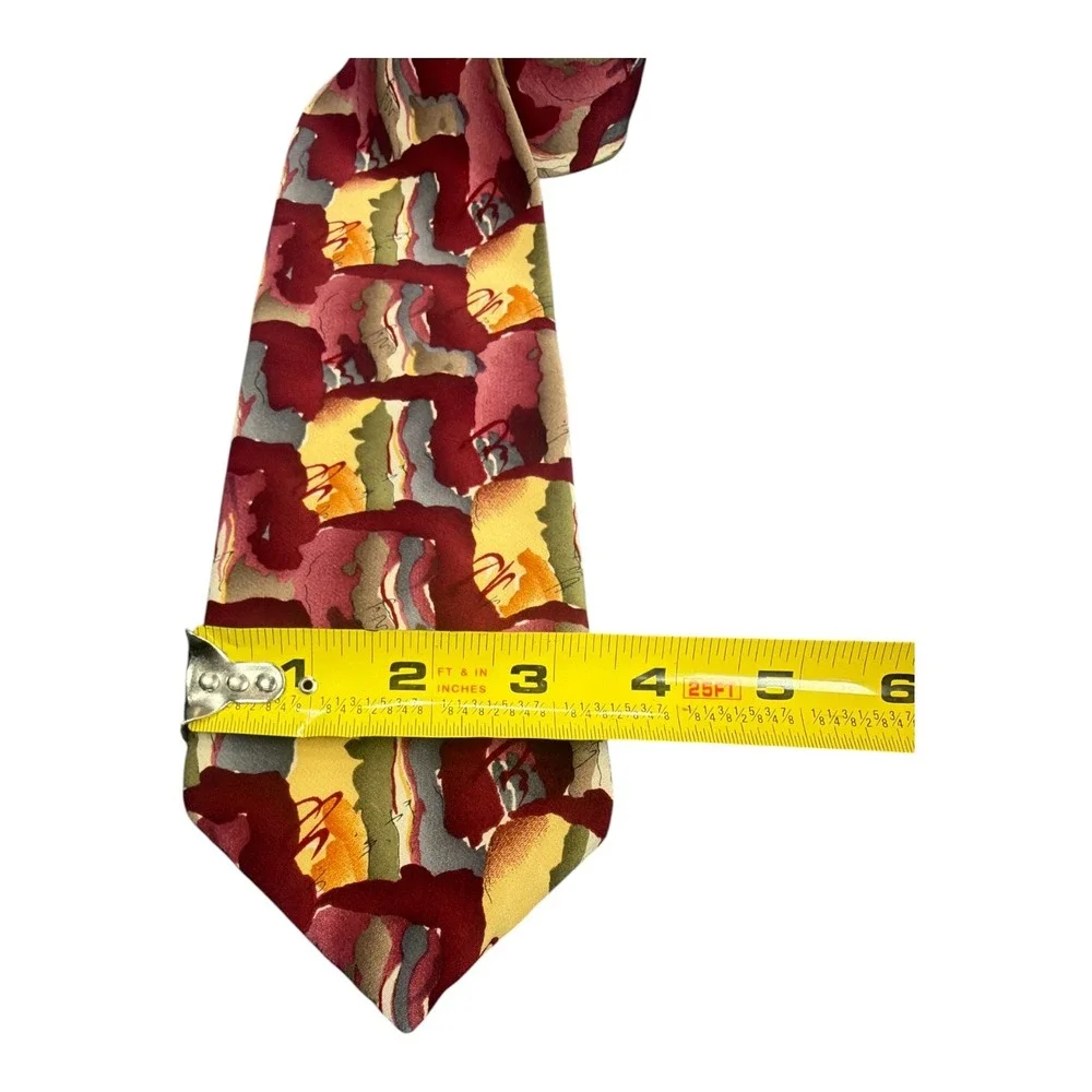 J. Garcia Mens Silk Necktie Abstract Watercolor Burgundy Gold Green Art Tie