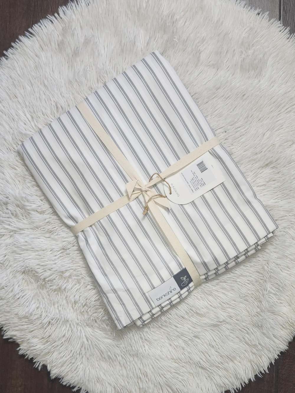 NEW! Berkshire 100% Organic Percale Cotton Duvet Set Full/Queen - Grey Stripes