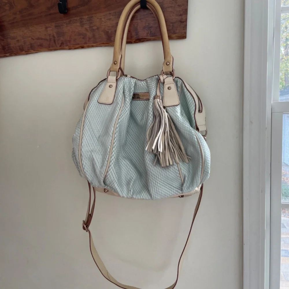 Cynthia Rowley Mint Green Scales Leather Satchel Crossbody Bag with Tassel