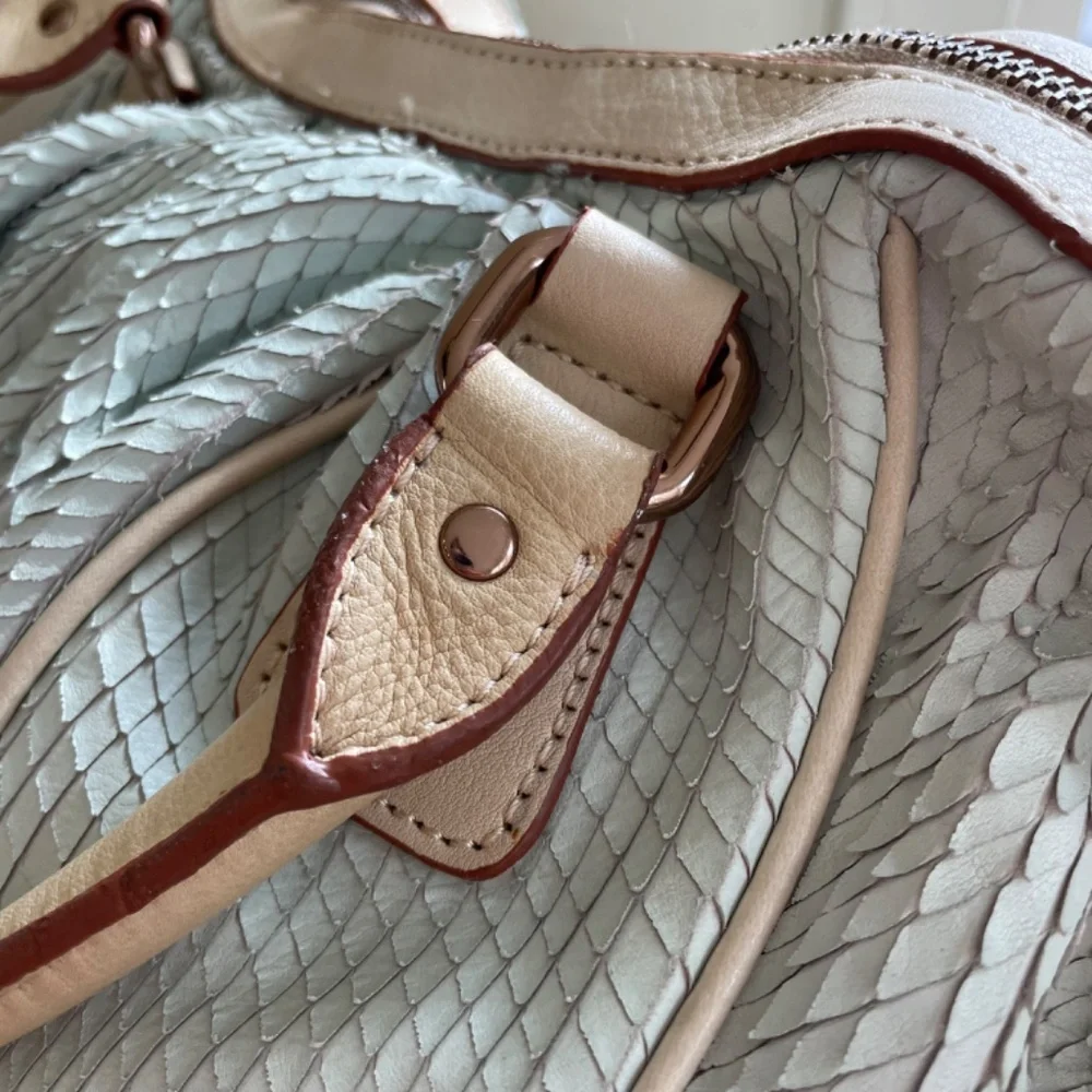 Cynthia Rowley Mint Green Scales Leather Satchel Crossbody Bag with Tassel