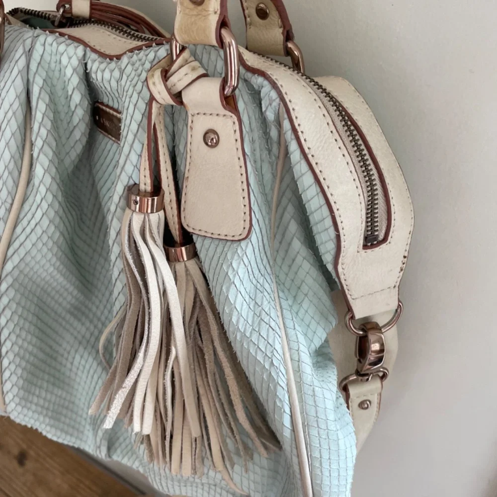Cynthia Rowley Mint Green Scales Leather Satchel Crossbody Bag with Tassel